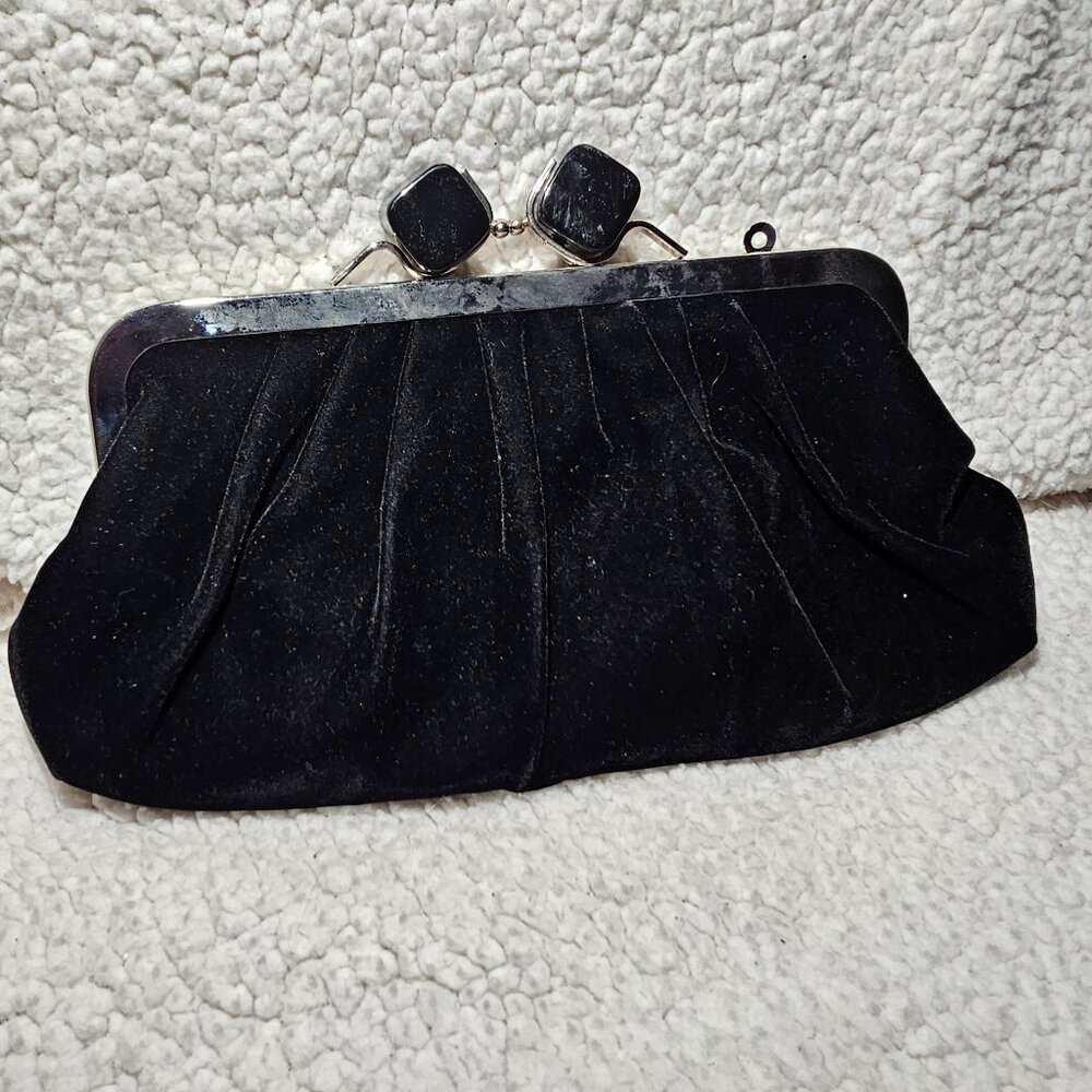 Leko London Black Velvet Clutch – Metal Frame, Decorative Clasp